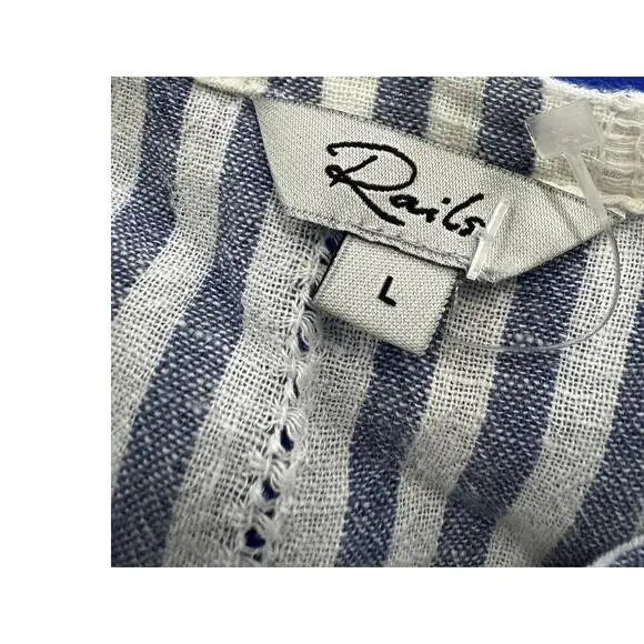Rails Tara Blue Catalina L Dress Blue White Striped Flutter Sleeve Ruffle Rayon - Picture 4 of 11